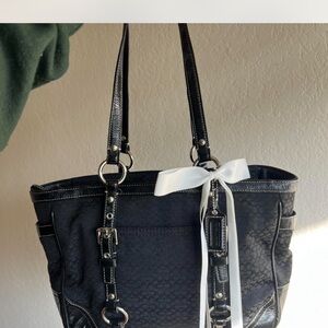 Coach Black Leather Tote with Silver Hardware